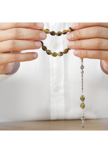 925 Ayar Gümüş Kral Zincir Püsküllü Arpa Kesim Dalmaçya Damla Kehribar Dört Parmak Efe Tesbih indirimleri