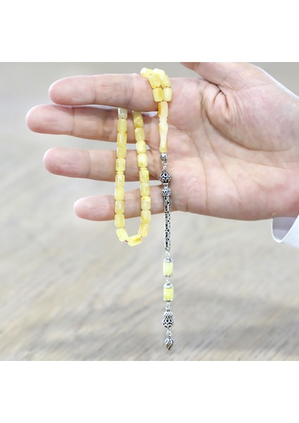 925 Ayar Gümüş Kral Zincir Püsküllü Tombul Kapsül Kesim Sarı Beyaz Doğal Damla Kehribar Tesbih modelleri