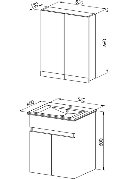 Mona 55 cm Kahverengi %100 Mdf Lavabolu Banyo Dolabı, Aynalı Üst Dolap fiyatları