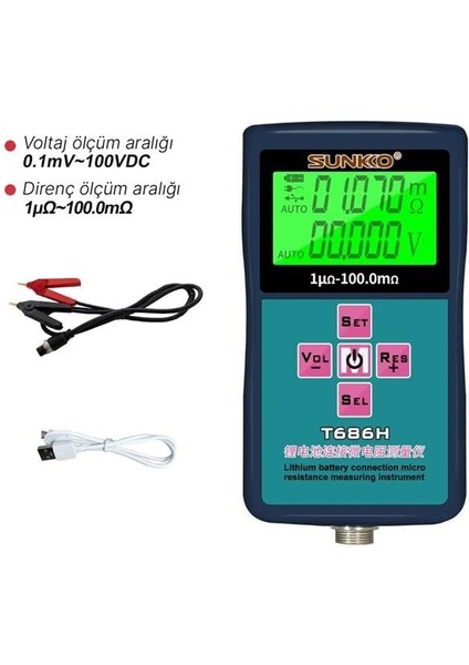 T686H Hassas Pil Iç Direnç ve Voltaj Test Cihazı (0-100V - 0-100 Ohm) modelleri