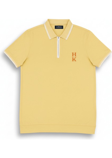 Kişiye Özel Nakışlı Kısa Kollu Ribana Yaka Likralı Premium Soft Sarı Tişört 2xl