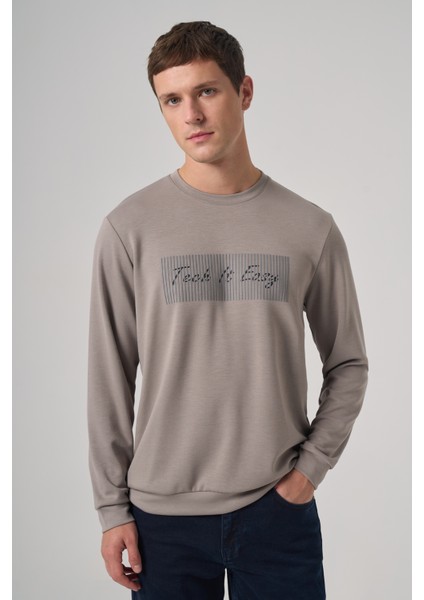 Erkek Taş Trend Baskılı Bisiklet Yaka Sweat-Shirt