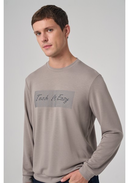 Erkek Taş Trend Baskılı Bisiklet Yaka Sweat-Shirt fiyatları