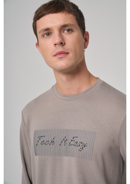 Erkek Taş Trend Baskılı Bisiklet Yaka Sweat-Shirt modelleri