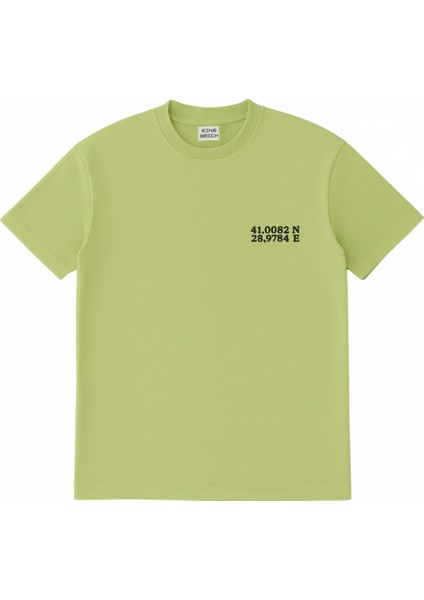 Kişiye Özel Nakışlı Yakası Biyeli Kısa Kollu Bisiklet Yaka Premium Mint Yeşili Oversize Tişört S