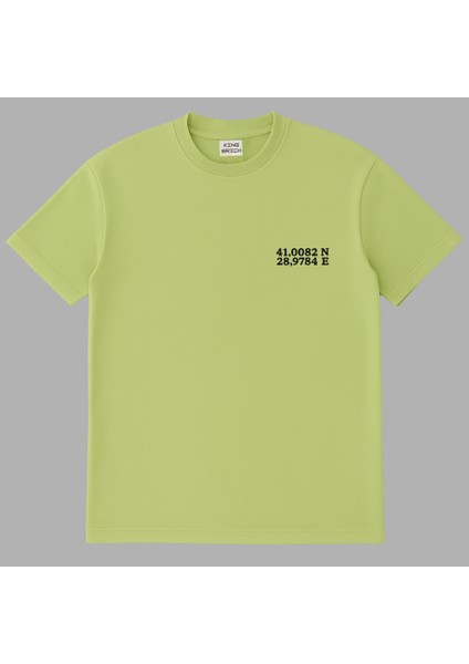 Kişiye Özel Nakışlı Yakası Biyeli Kısa Kollu Bisiklet Yaka Premium Mint Yeşili Oversize Tişört S modelleri