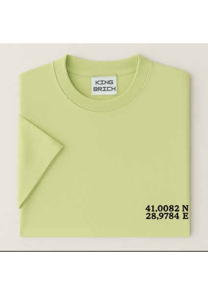 Kişiye Özel Nakışlı Yakası Biyeli Kısa Kollu Bisiklet Yaka Premium Mint Yeşili Oversize Tişört S indirimleri