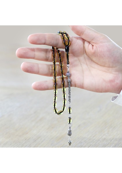 925 Ayar Gümüş Kral Zincir Püsküllü Özel Kesim Ihlamur Sarı Ateş Kehribar Tesbih modelleri