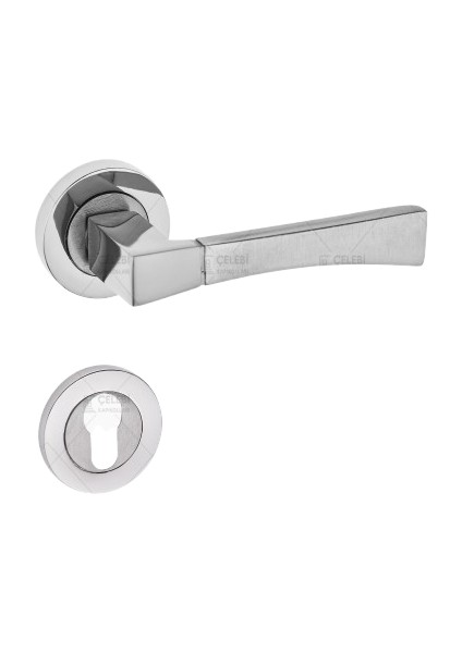 Viktorya Kol Yuvarlak Rozetli Nikel Saten Yale Kapı Kolu