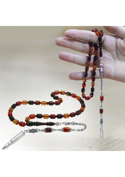 Kararmaz Metal Arnavut Püsküllü Uçlu Kapsül Kesim Bala Siyah Renk Ateş Kehribar Tesbih fiyatları