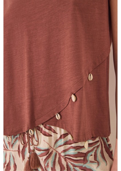 Kısa Kollu Önü Çapraz Detaylı Pijama Üstü