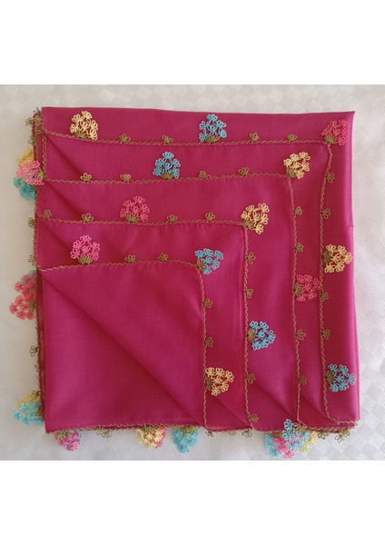 iğne Oyalı Fuşya Pembe Düz Yazma