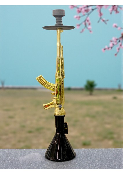 Alüminyum Gövdeli Ak-47 Kalaşnikof Tasarım 90 cm Premium Nargile Seti – Büyük Boy Contalı Sistem