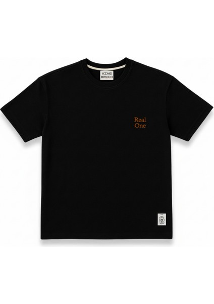 Kişiye Özel Nakışlı Yakası Biyeli Kısa Kollu Bisiklet Yaka Premium Siyah Tişört L