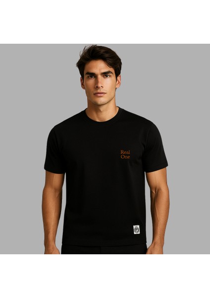 Kişiye Özel Nakışlı Yakası Biyeli Kısa Kollu Bisiklet Yaka Premium Siyah Tişört L fiyatları