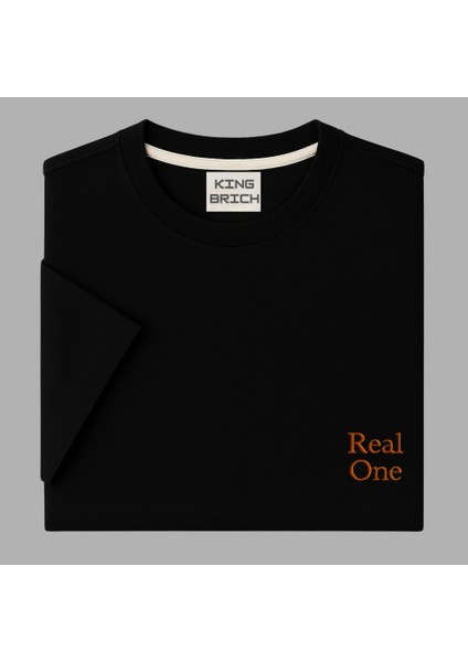 Kişiye Özel Nakışlı Yakası Biyeli Kısa Kollu Bisiklet Yaka Premium Siyah Tişört L indirimleri