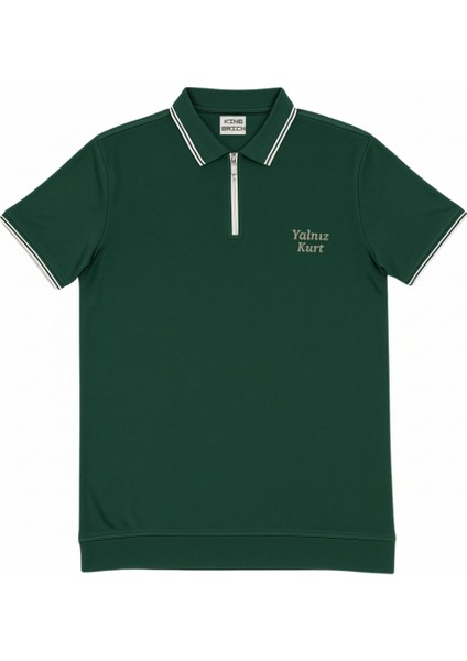 Kişiye Özel Nakışlı Kısa Kollu Ribana Yaka Likralı Premium Yeşil Tişört L