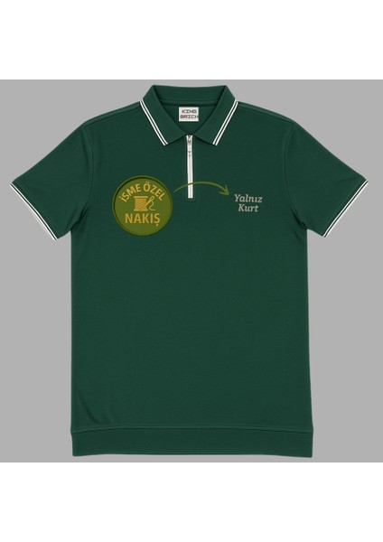 Kişiye Özel Nakışlı Kısa Kollu Ribana Yaka Likralı Premium Yeşil Tişört L fırsatları