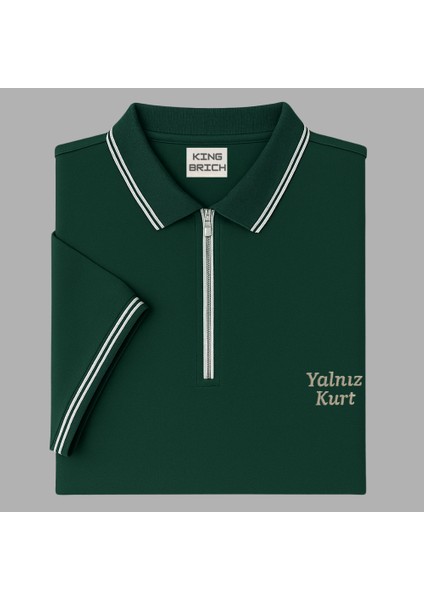 Kişiye Özel Nakışlı Kısa Kollu Ribana Yaka Likralı Premium Yeşil Tişört L indirimleri