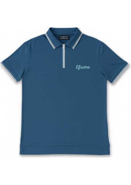 Kişiye Özel Nakışlı Kısa Kollu Ribana Yaka Likralı Premium Turkuaz Tişört 3xl