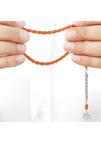 Ateş Kehribar Tesbih - Kararmaz Metal Püsküllü - Mini Boy - Gün Batımı - Kapsül Kesim fırsatları