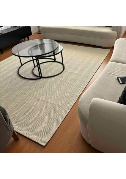 Milano 665 Krem Hasır Dokulu Halı Kilim Salon Mutfak Koridor Kesme Yolluk Dokuma Makine Halısı