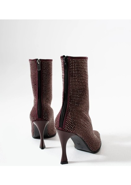 Bordo Taşlı Sivri Burunlu Ince Topuklu Bot fırsatları