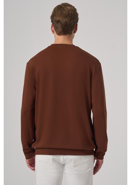 Erkek Kiremit Trend Baskılı Bisiklet Yaka Sweatshirt indirimleri