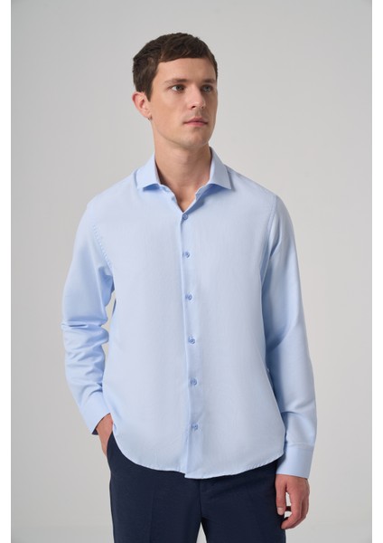 Erkek A. Mavi Polyester Trend Desenli Dynamic Fit Italyan Yaka Gömlek fiyatları