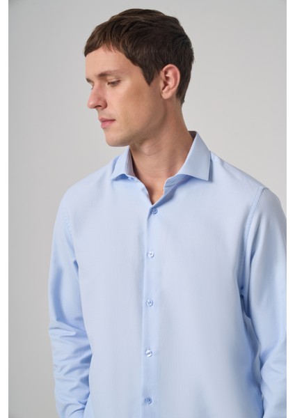 Erkek A. Mavi Polyester Trend Desenli Dynamic Fit Italyan Yaka Gömlek modelleri