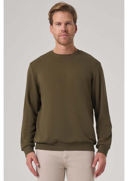 Erkek Haki Basic Bisiklet Yaka Sweatshirt