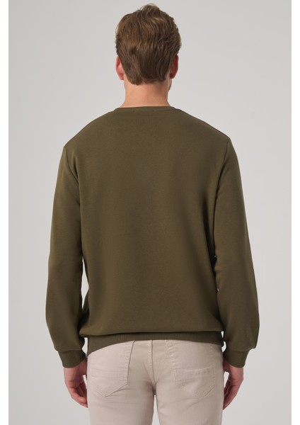 Erkek Haki Basic Bisiklet Yaka Sweatshirt