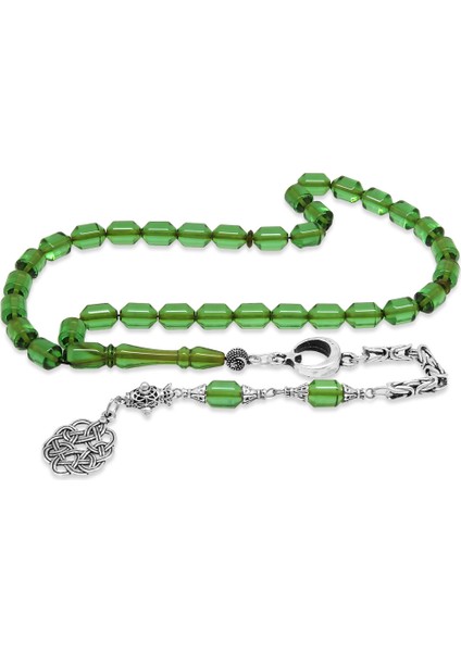 Kararmaz Metal Kral Zincir Püsküllü Uçlu Kapsül Kesim Su Yeşili Ateş Kehribar Tesbih