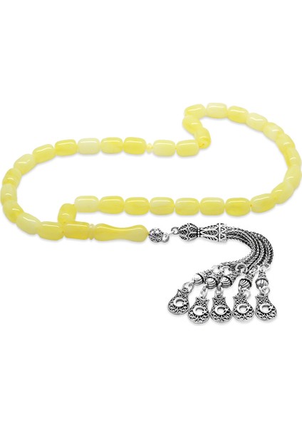 Kararmaz Metal 5 Li Kamçı Ayyıldız Püsküllü Kapsül Kesim Sarı Beyaz Hareli Beyrut Kehribar Tesbih