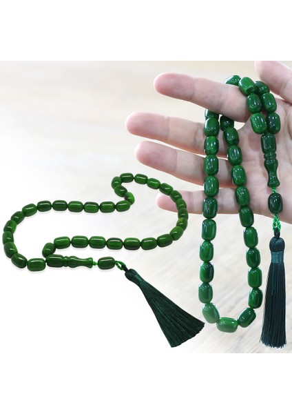 Osmanlı Saray Püsküllü Çubuk Sıkma Kehribar Tesbih Maxi Boy Hareli Yeşil Kapsül Kesim fiyatları