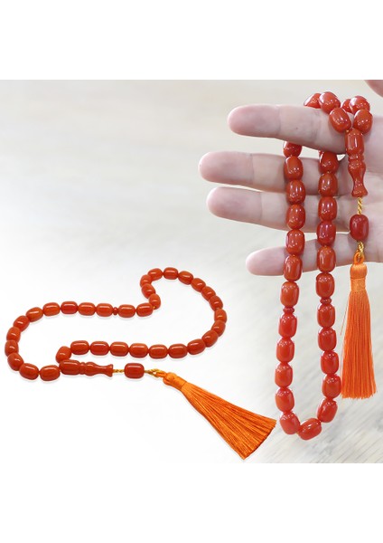 Osmanlı Saray Püsküllü Turuncu Çubuk Sıkma Kehribar Tesbih Maxi Boy Kapsül Kesim fiyatları