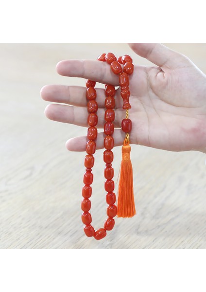 Osmanlı Saray Püsküllü Turuncu Çubuk Sıkma Kehribar Tesbih Maxi Boy Kapsül Kesim fırsatları