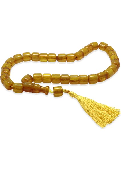 Çubuk Sıkma Kehribar Tesbih - Osmanlı Saray Püsküllü - Bal Rengi - Tekerlek Kesim