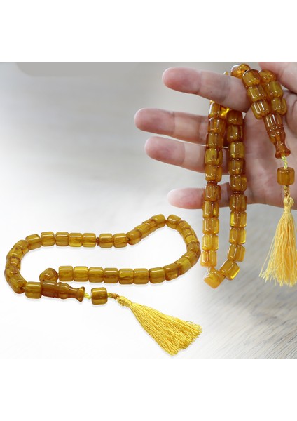 Çubuk Sıkma Kehribar Tesbih - Osmanlı Saray Püsküllü - Bal Rengi - Tekerlek Kesim fiyatları