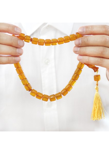 Çubuk Sıkma Kehribar Tesbih - Osmanlı Saray Püsküllü - Bal Rengi - Tekerlek Kesim fırsatları