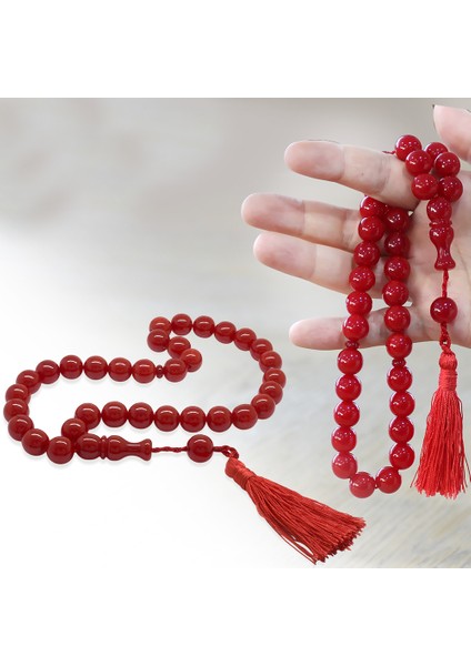 Çubuk Sıkma Kehribar Tesbih - Osmanlı Saray Püsküllü - Kırmızı Renk - Küre Kesim fiyatları
