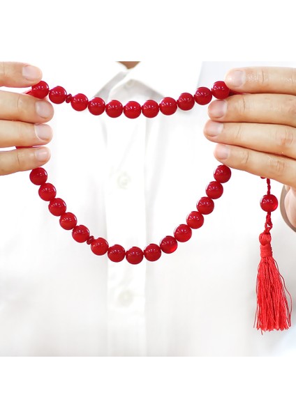 Çubuk Sıkma Kehribar Tesbih - Osmanlı Saray Püsküllü - Kırmızı Renk - Küre Kesim fırsatları