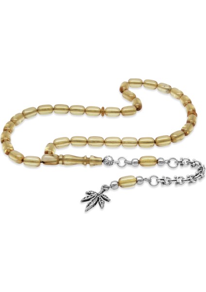 Kararmaz Metal Arnavut Zincir Püsküllü Kapsül Kesim Şeffaf Renk Mini Boy Ateş Kehribar Tesbih