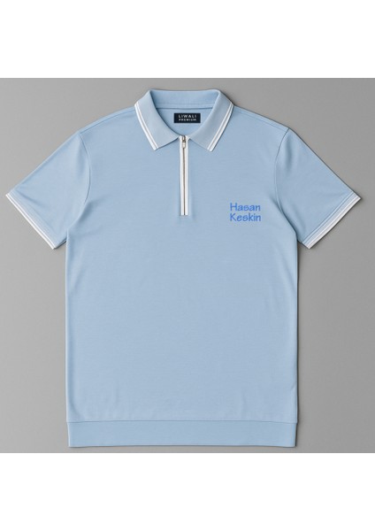 Kişiye Özel Nakışlı Kısa Kollu Ribana Yaka Likralı Premium Mavi Tişört M modelleri