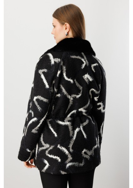 Kadın Büyük Beden Kapak Cepli Desenli Kaban 6301 Siyah indirimleri