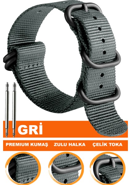18mm-20mm-22mm-24mm saatlerle uyumlu premıum zulu nato kumaş tekstil saat kordonu kayışı z39nyl1b-gr