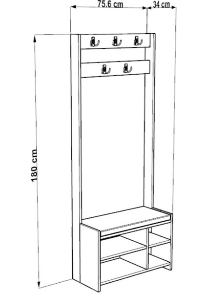 Oturmalı Ayakkabılık ve Askılık Beyaz Suntalam Vestiyer-Dar Alanlar Için 4 Bölmeli Modern Portmanto