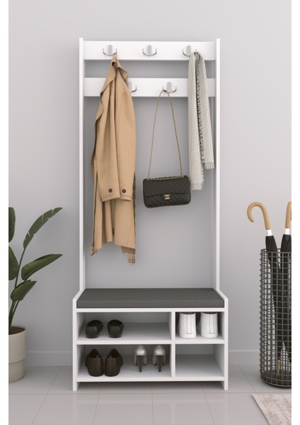Oturmalı Ayakkabılık ve Askılık Beyaz Suntalam Vestiyer-Dar Alanlar Için 4 Bölmeli Modern Portmanto fiyatları