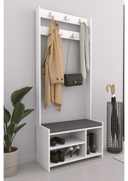 Oturmalı Ayakkabılık ve Askılık Beyaz Suntalam Vestiyer-Dar Alanlar Için 4 Bölmeli Modern Portmanto modelleri