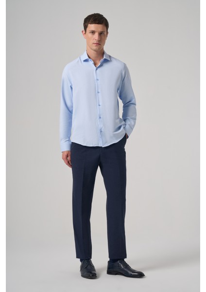 Erkek A. Mavi Polyester Trend Desenli Dynamic Fit Italyan Yaka Gömlek fırsatları